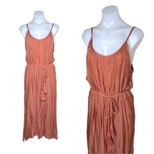 Sundance Roman Terracotta Pleated Satin Dress with Braided Belt